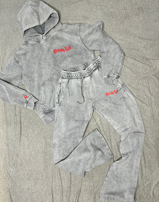 Heavyweight Gray and Red (Sun Faded) Sweatsuit